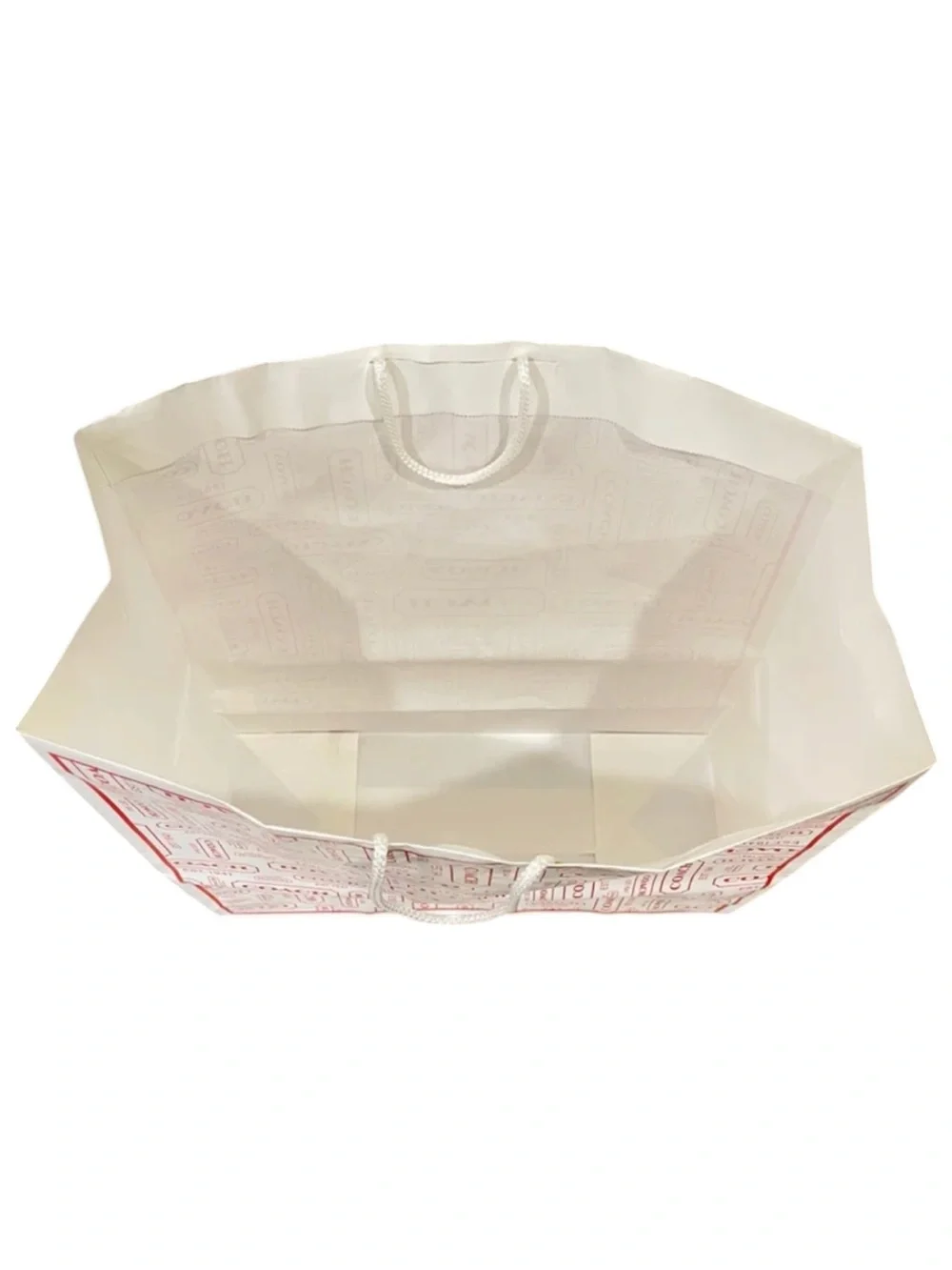 COACH White and Red Logo Print Shopping Bag